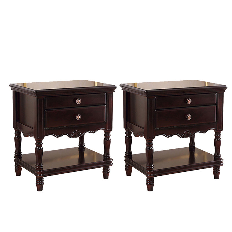Solid Wood Night Table Open Storage Bed Nightstand with Drawer Dark Wood 2 Piece Set Clearhalo 'Bedroom Furniture' 'furn' 'furn_night_stand' 'Furniture' 'night_stand' 'Nightstands' 6070698