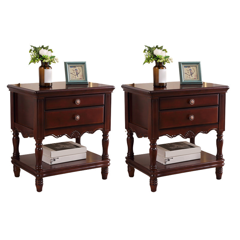 Solid Wood Night Table Open Storage Bed Nightstand with Drawer Dark Walnut 2 Piece Set Clearhalo 'Bedroom Furniture' 'furn' 'furn_night_stand' 'Furniture' 'night_stand' 'Nightstands' 6070699