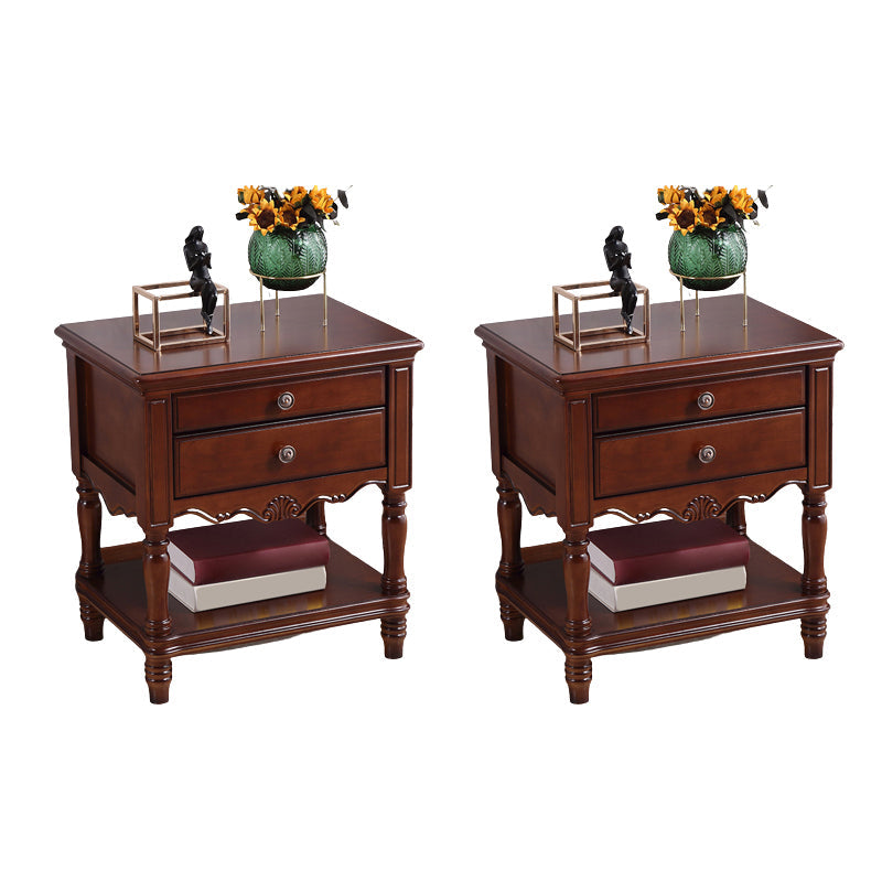 Solid Wood Night Table Open Storage Bed Nightstand with Drawer Nut-Brown 2 Piece Set Clearhalo 'Bedroom Furniture' 'furn' 'furn_night_stand' 'Furniture' 'night_stand' 'Nightstands' 6070701