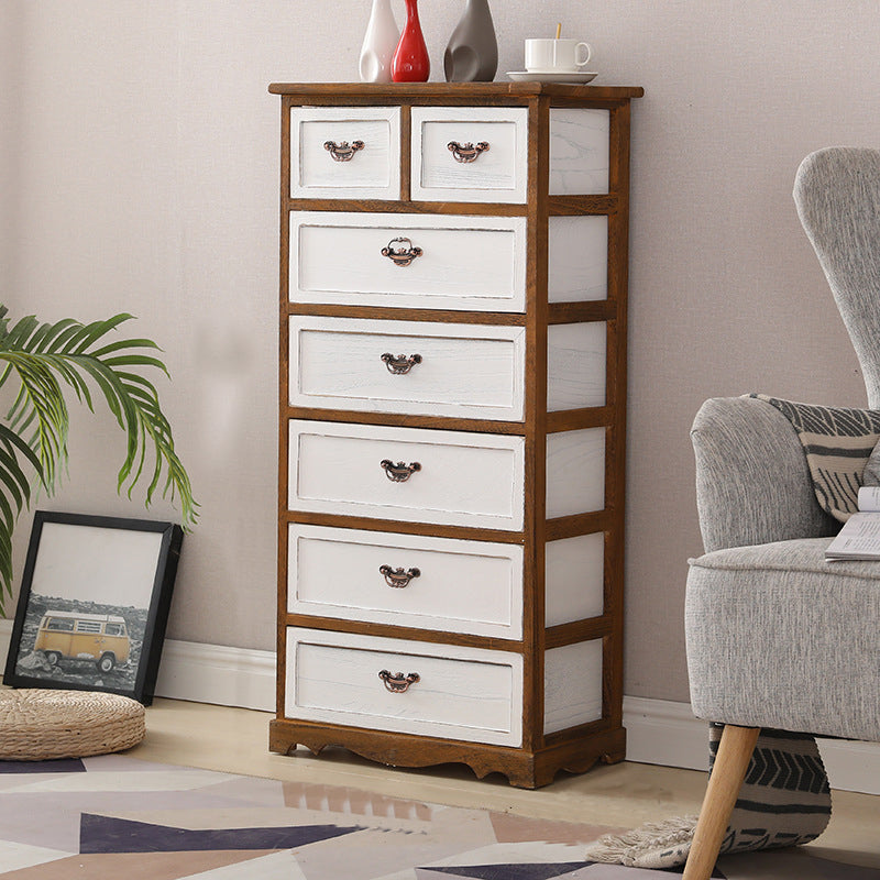 12" W Vertical Lingerie Chest Traditional Bedroom Storage Chest with Drawers 19.7"L x 11.8"W x 41.3"H White-Brown Clearhalo 'Bedroom Furniture' 'Dressers & Chests' 'dressers_chests' 'furn' 'furn_dressers_chests' 'Furniture' 6071008