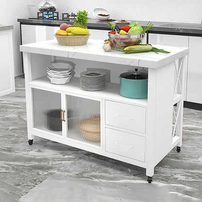 Modern Rolling Kitchen Cart Marble Rectangular Kitchen Island Cart with Storage Cabinet