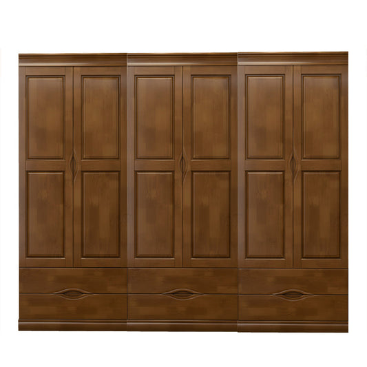 Traditional Rubberwood Wardrobe with Drawers Matte Finish Cabinet for Home