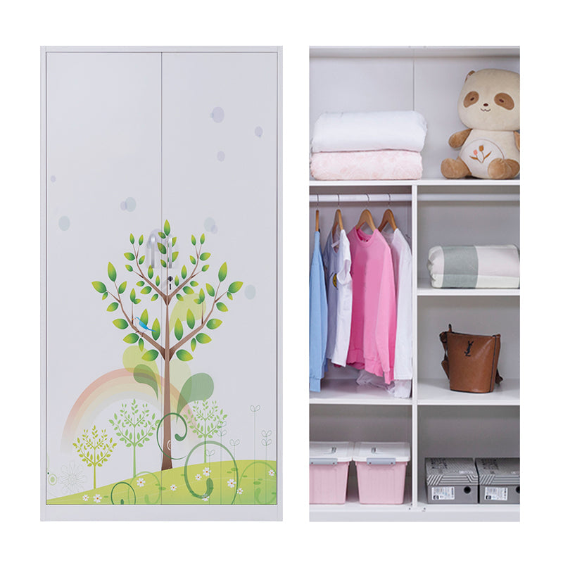 Contemporary Two Doors Wardrobe Armoire Steel Wardrobe Closet 39.4"L x 22.8"W x 77.2"H White-Green Clearhalo 'Armoires & Wardrobes' 'armoires_wardrobes' 'Bedroom Furniture' 'furn' 'furn_armoires_wardrobes' 'Furniture' 6074559