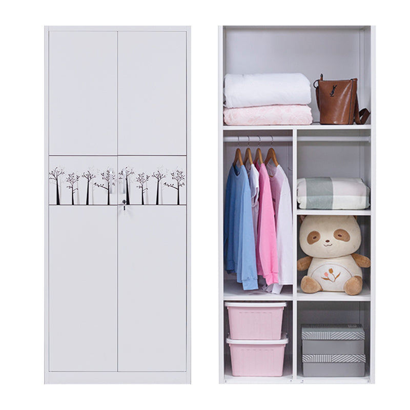 Contemporary Two Doors Wardrobe Armoire Steel Wardrobe Closet 31.5"L x 22.8"W x 77.2"H Forest Clearhalo 'Armoires & Wardrobes' 'armoires_wardrobes' 'Bedroom Furniture' 'furn' 'furn_armoires_wardrobes' 'Furniture' 6074560