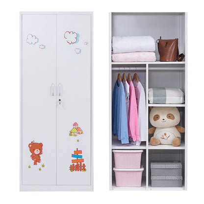Contemporary Two Doors Wardrobe Armoire Steel Wardrobe Closet 31.5"L x 22.8"W x 77.2"H Bear Clearhalo 'Armoires & Wardrobes' 'armoires_wardrobes' 'Bedroom Furniture' 'furn' 'furn_armoires_wardrobes' 'Furniture' 6074562