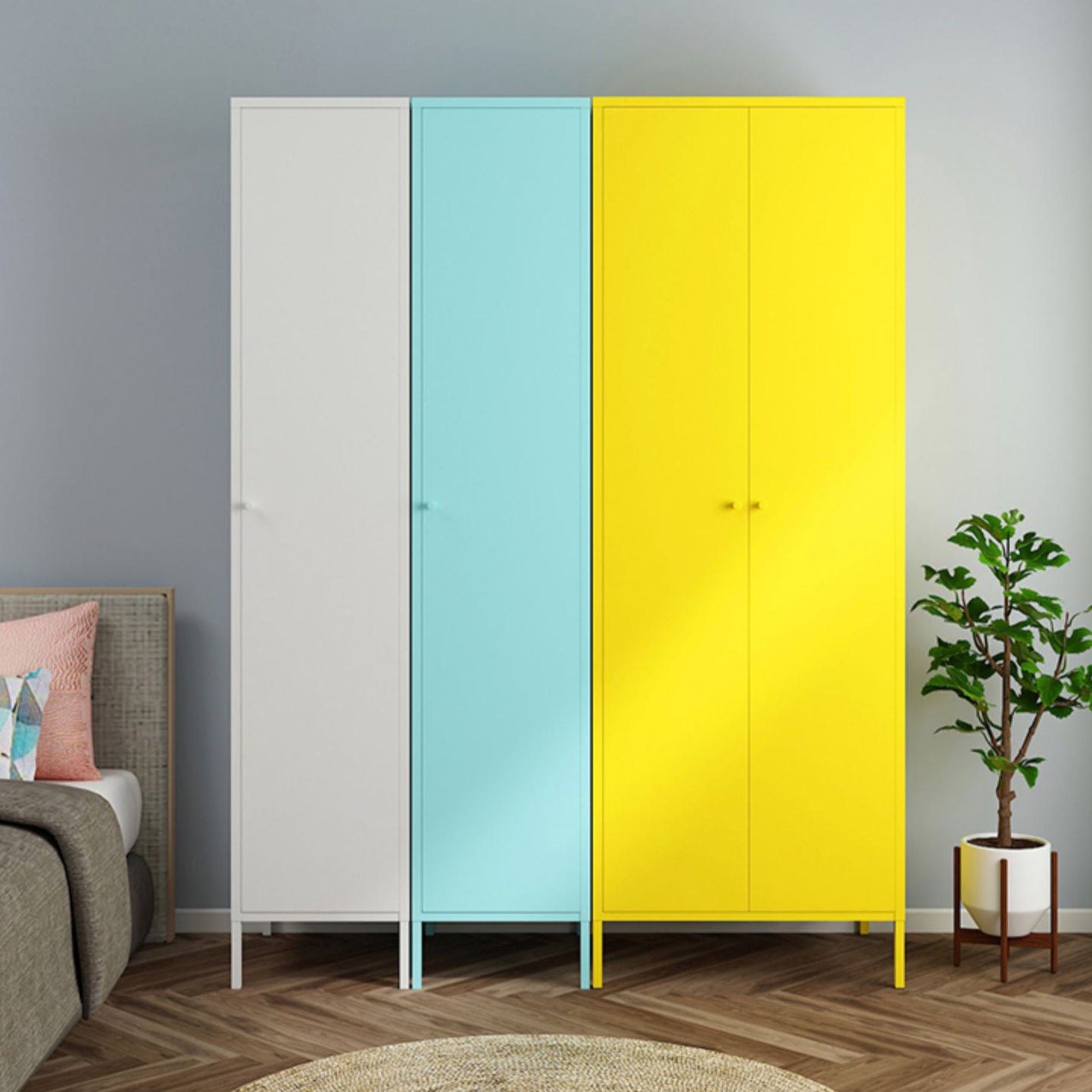 Contemporary Style Metal Wardrobe Adjustable Shelves Wardrobe Closet with Legs