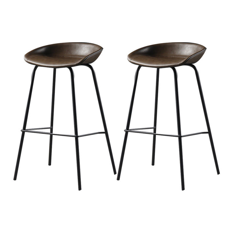 Contemporary Leather Counter Stools Metal Bar Stool for Living Room