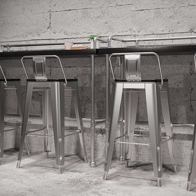 Footrest Backrest Counter-height Stool Industrial Wood and Metal Counter Chair in Silver