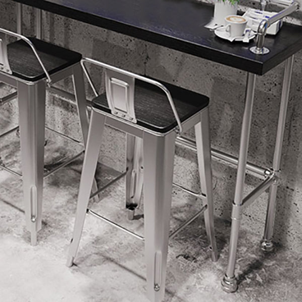 Footrest Backrest Counter-height Stool Industrial Wood and Metal Counter Chair in Silver
