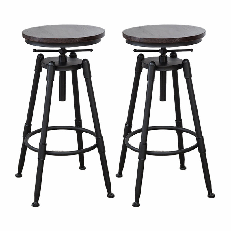 Modern Armless Rotatable Counter Stool Iron Cafe Bar Stool with Seat and Pedal Dark Brown Backless 2 Piece Set Clearhalo 'Bar Furniture' 'Bar Stools' 'bar_stools' 'furn' 'furn_bar_stools' 'Furniture' 'Kitchen & Dining Furniture' 6075763