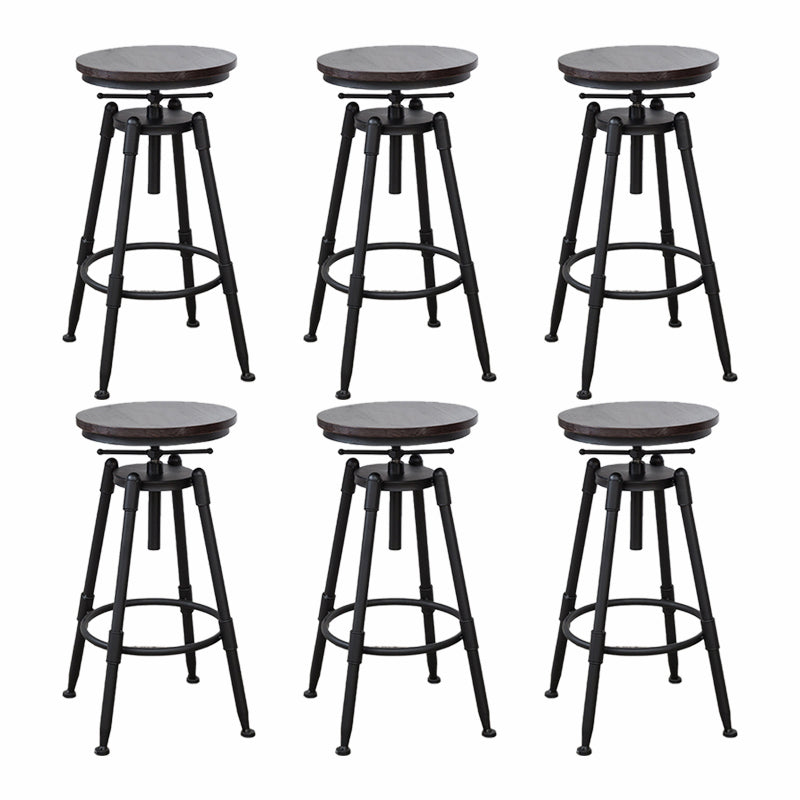 Modern Armless Rotatable Counter Stool Iron Cafe Bar Stool with Seat and Pedal Dark Brown Backless 6 Piece Set Clearhalo 'Bar Furniture' 'Bar Stools' 'bar_stools' 'furn' 'furn_bar_stools' 'Furniture' 'Kitchen & Dining Furniture' 6075768