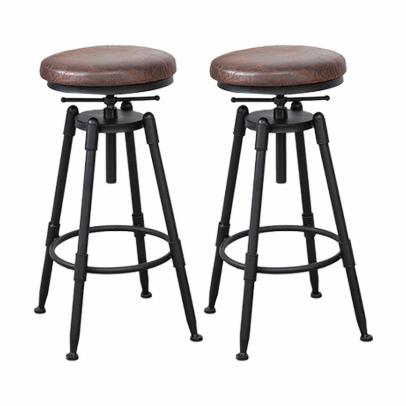 Modern Armless Rotatable Counter Stool Iron Cafe Bar Stool with Seat and Pedal Brown Backless 2 Piece Set Clearhalo 'Bar Furniture' 'Bar Stools' 'bar_stools' 'furn' 'furn_bar_stools' 'Furniture' 'Kitchen & Dining Furniture' 6075773