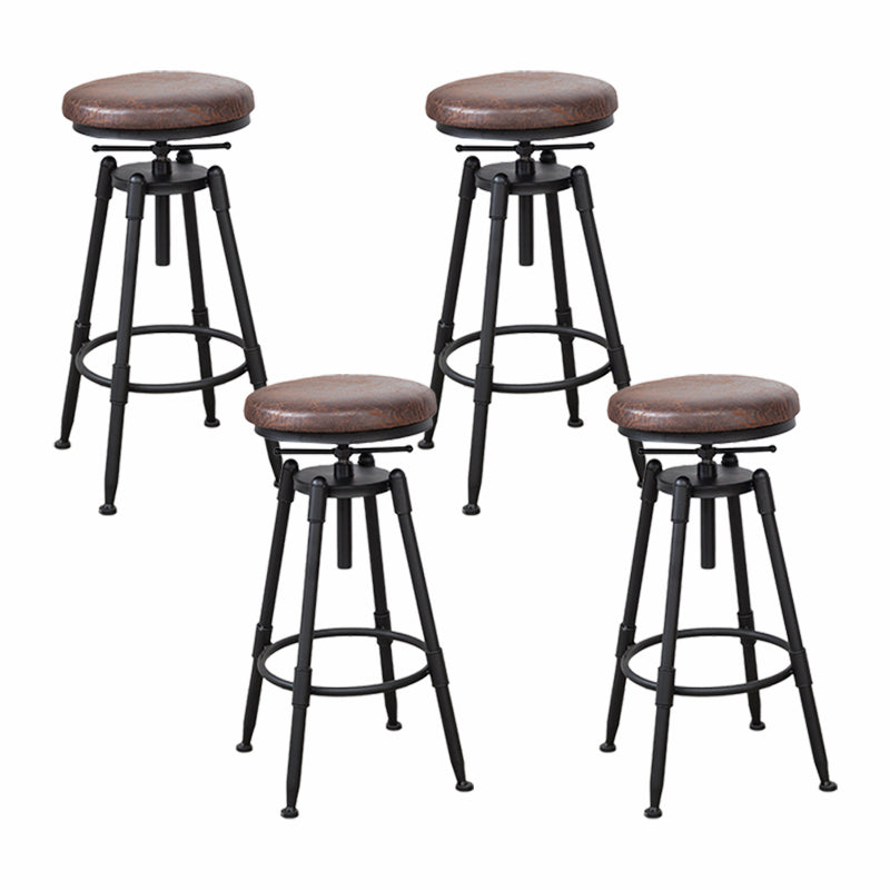 Modern Armless Rotatable Counter Stool Iron Cafe Bar Stool with Seat and Pedal Brown Backless 4 Piece Set Clearhalo 'Bar Furniture' 'Bar Stools' 'bar_stools' 'furn' 'furn_bar_stools' 'Furniture' 'Kitchen & Dining Furniture' 6075776