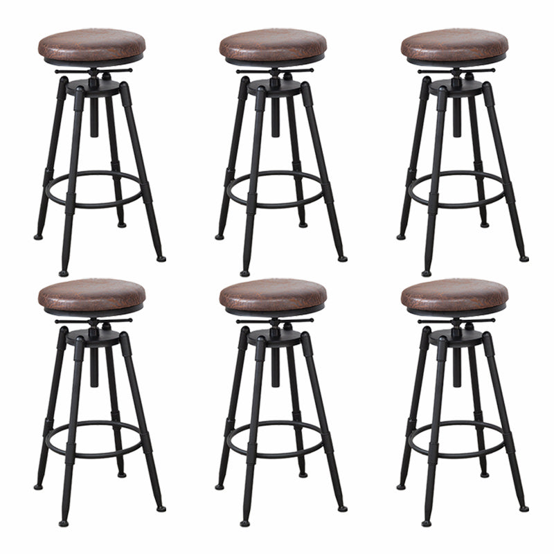 Modern Armless Rotatable Counter Stool Iron Cafe Bar Stool with Seat and Pedal Brown Backless 6 Piece Set Clearhalo 'Bar Furniture' 'Bar Stools' 'bar_stools' 'furn' 'furn_bar_stools' 'Furniture' 'Kitchen & Dining Furniture' 6075777