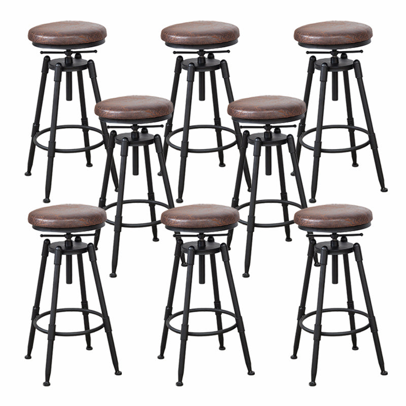 Modern Armless Rotatable Counter Stool Iron Cafe Bar Stool with Seat and Pedal Brown Backless 8 Piece Set Clearhalo 'Bar Furniture' 'Bar Stools' 'bar_stools' 'furn' 'furn_bar_stools' 'Furniture' 'Kitchen & Dining Furniture' 6075780