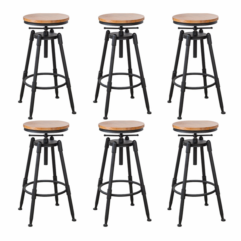 Modern Armless Rotatable Counter Stool Iron Cafe Bar Stool with Seat and Pedal Light Brown Backless 6 Piece Set Clearhalo 'Bar Furniture' 'Bar Stools' 'bar_stools' 'furn' 'furn_bar_stools' 'Furniture' 'Kitchen & Dining Furniture' 6075788