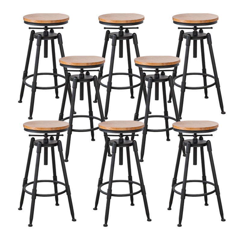 Modern Armless Rotatable Counter Stool Iron Cafe Bar Stool with Seat and Pedal Light Brown Backless 8 Piece Set Clearhalo 'Bar Furniture' 'Bar Stools' 'bar_stools' 'furn' 'furn_bar_stools' 'Furniture' 'Kitchen & Dining Furniture' 6075789
