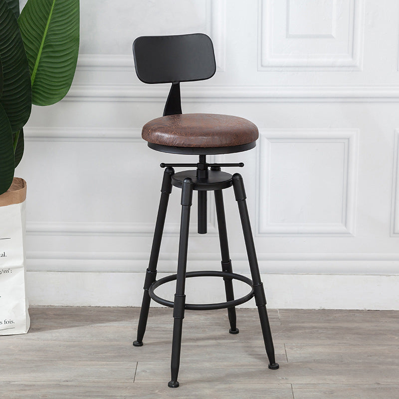 Modern Armless Rotatable Counter Stool Iron Cafe Bar Stool with Seat and Pedal Brown With Back 1 Piece Clearhalo 'Bar Furniture' 'Bar Stools' 'bar_stools' 'furn' 'furn_bar_stools' 'Furniture' 'Kitchen & Dining Furniture' 6075790