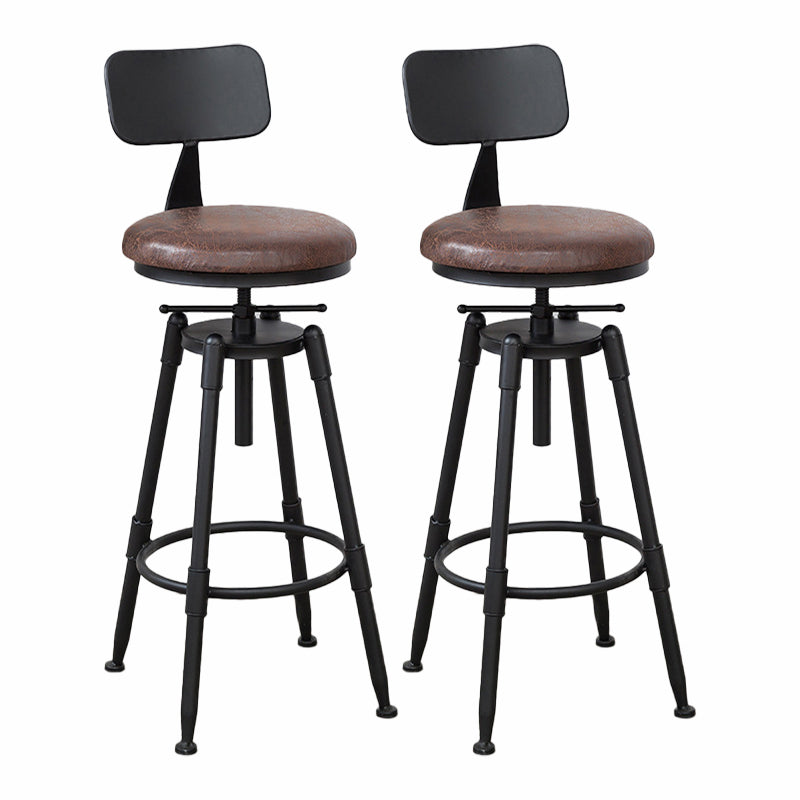 Modern Armless Rotatable Counter Stool Iron Cafe Bar Stool with Seat and Pedal Brown With Back 2 Piece Set Clearhalo 'Bar Furniture' 'Bar Stools' 'bar_stools' 'furn' 'furn_bar_stools' 'Furniture' 'Kitchen & Dining Furniture' 6075791