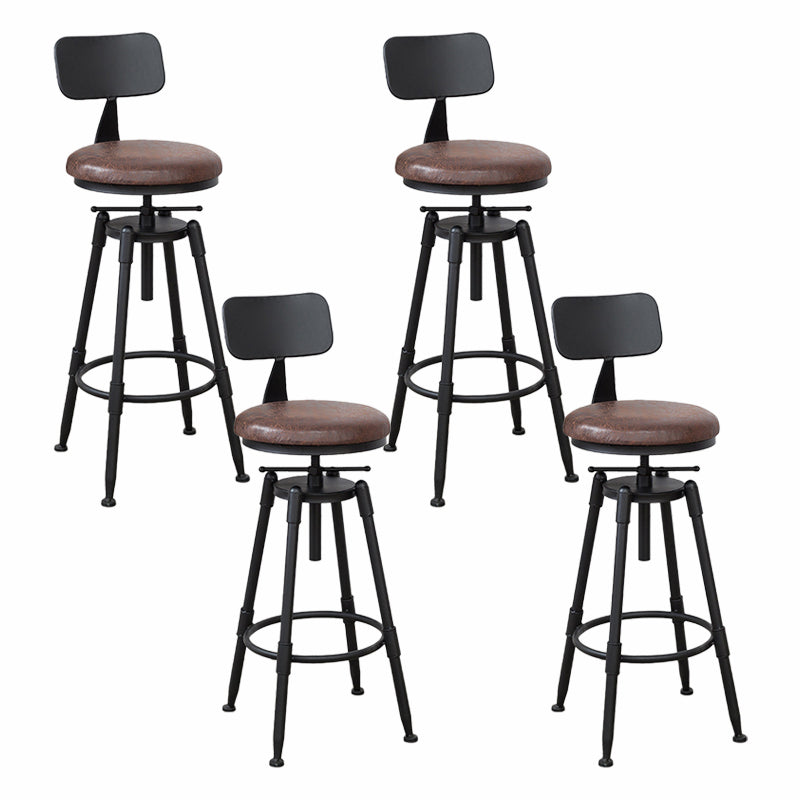Modern Armless Rotatable Counter Stool Iron Cafe Bar Stool with Seat and Pedal Brown With Back 4 Piece Set Clearhalo 'Bar Furniture' 'Bar Stools' 'bar_stools' 'furn' 'furn_bar_stools' 'Furniture' 'Kitchen & Dining Furniture' 6075792