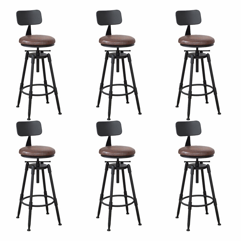 Modern Armless Rotatable Counter Stool Iron Cafe Bar Stool with Seat and Pedal Brown With Back 6 Piece Set Clearhalo 'Bar Furniture' 'Bar Stools' 'bar_stools' 'furn' 'furn_bar_stools' 'Furniture' 'Kitchen & Dining Furniture' 6075793
