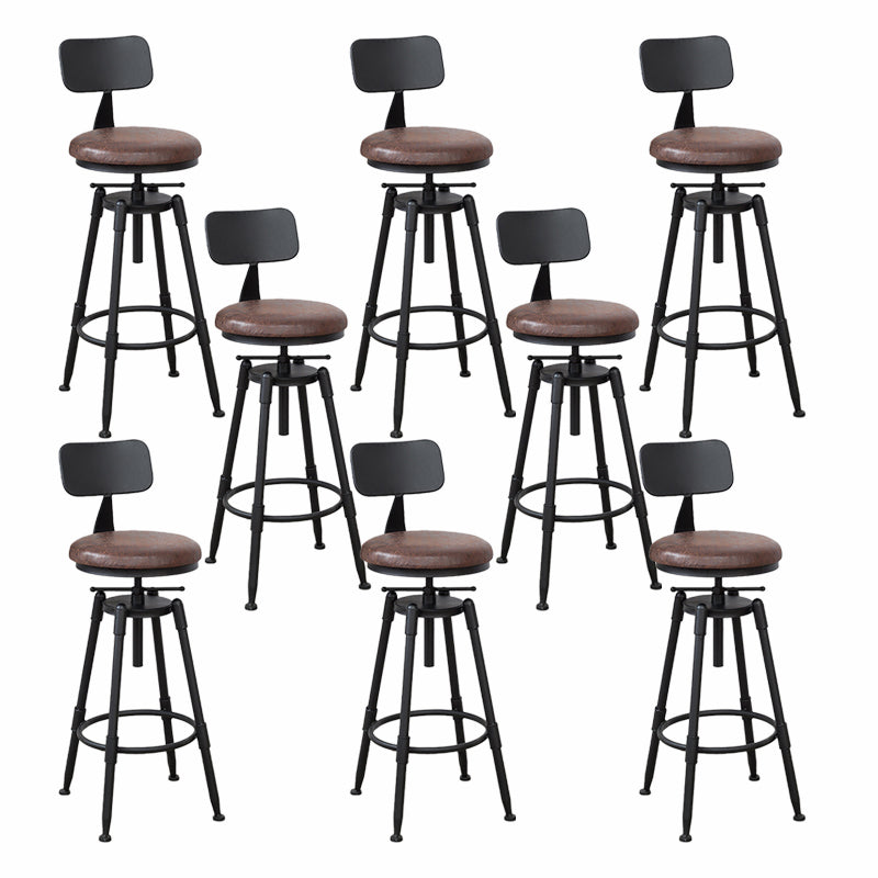 Modern Armless Rotatable Counter Stool Iron Cafe Bar Stool with Seat and Pedal Brown With Back 8 Piece Set Clearhalo 'Bar Furniture' 'Bar Stools' 'bar_stools' 'furn' 'furn_bar_stools' 'Furniture' 'Kitchen & Dining Furniture' 6075794