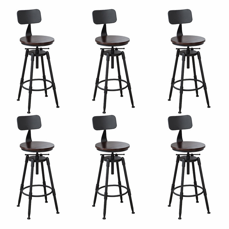 Modern Armless Rotatable Counter Stool Iron Cafe Bar Stool with Seat and Pedal Dark Brown With Back 6 Piece Set Clearhalo 'Bar Furniture' 'Bar Stools' 'bar_stools' 'furn' 'furn_bar_stools' 'Furniture' 'Kitchen & Dining Furniture' 6075803