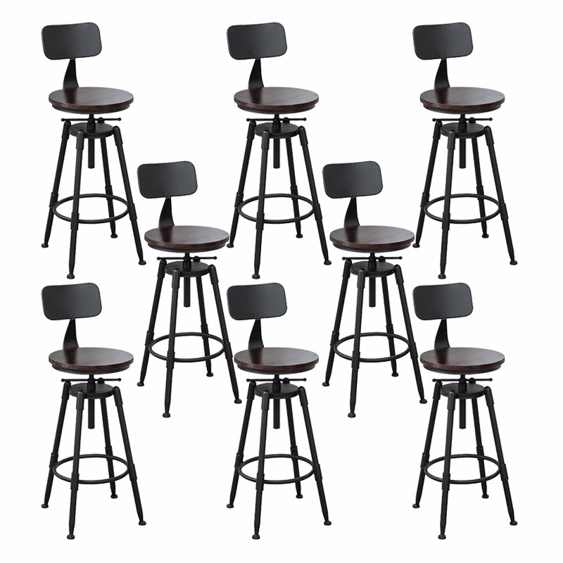 Modern Armless Rotatable Counter Stool Iron Cafe Bar Stool with Seat and Pedal Dark Brown With Back 8 Piece Set Clearhalo 'Bar Furniture' 'Bar Stools' 'bar_stools' 'furn' 'furn_bar_stools' 'Furniture' 'Kitchen & Dining Furniture' 6075804