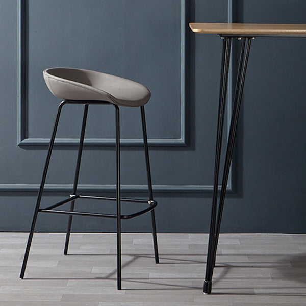 Modern Leather Counter Bar Stool Black Base Footrest Low Back Counter Stool