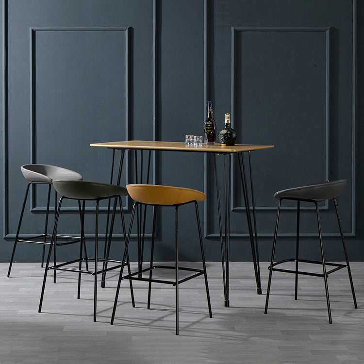 Modern Leather Counter Bar Stool Black Base Footrest Low Back Counter Stool