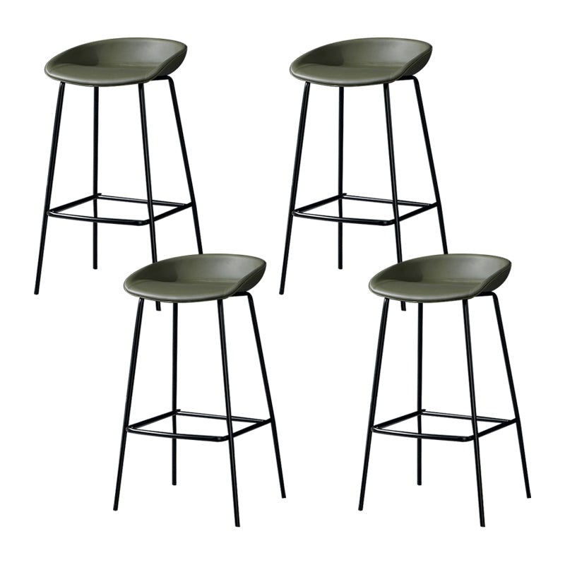 Modern Leather Counter Bar Stool Black Base Footrest Low Back Counter Stool