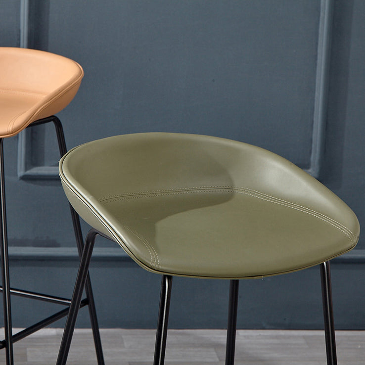 Modern Leather Counter Bar Stool Black Base Footrest Low Back Counter Stool