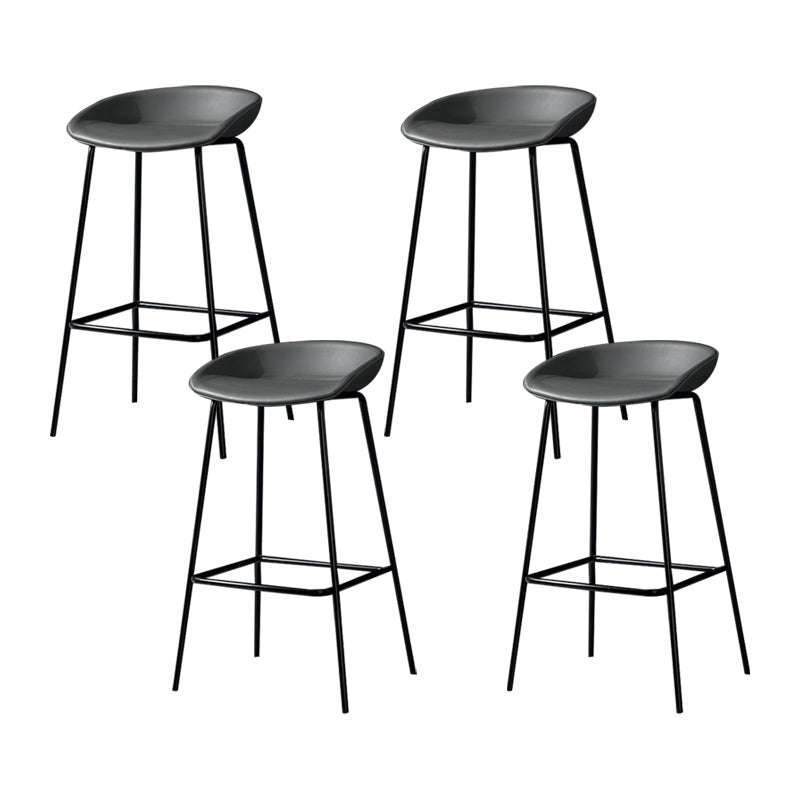 Modern Leather Counter Bar Stool Black Base Footrest Low Back Counter Stool