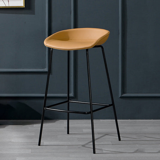 Modern Leather Counter Bar Stool Black Base Footrest Low Back Counter Stool Light Brown 1 Piece