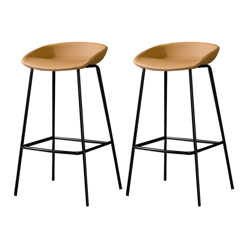 Modern Leather Counter Bar Stool Black Base Footrest Low Back Counter Stool