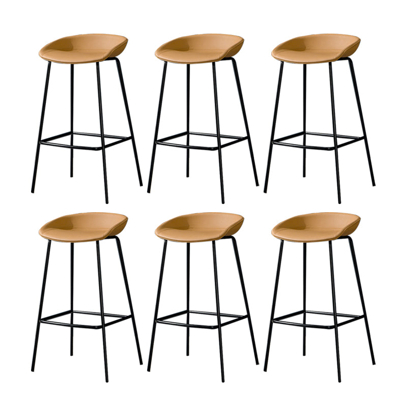 Modern Leather Counter Bar Stool Black Base Footrest Low Back Counter Stool