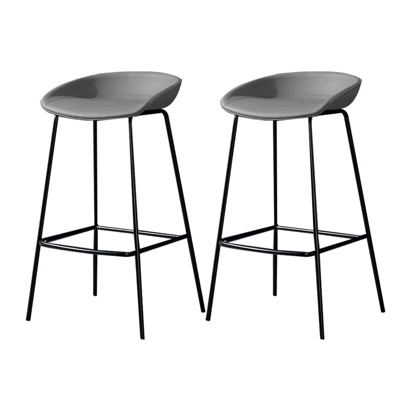Modern Leather Counter Bar Stool Black Base Footrest Low Back Counter Stool
