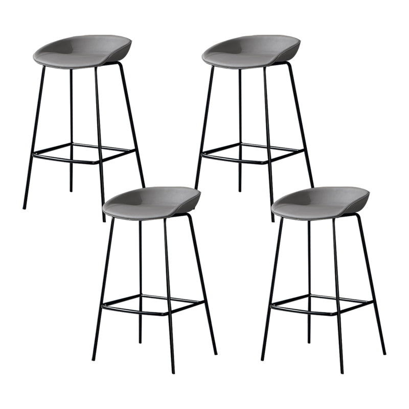 Modern Leather Counter Bar Stool Black Base Footrest Low Back Counter Stool