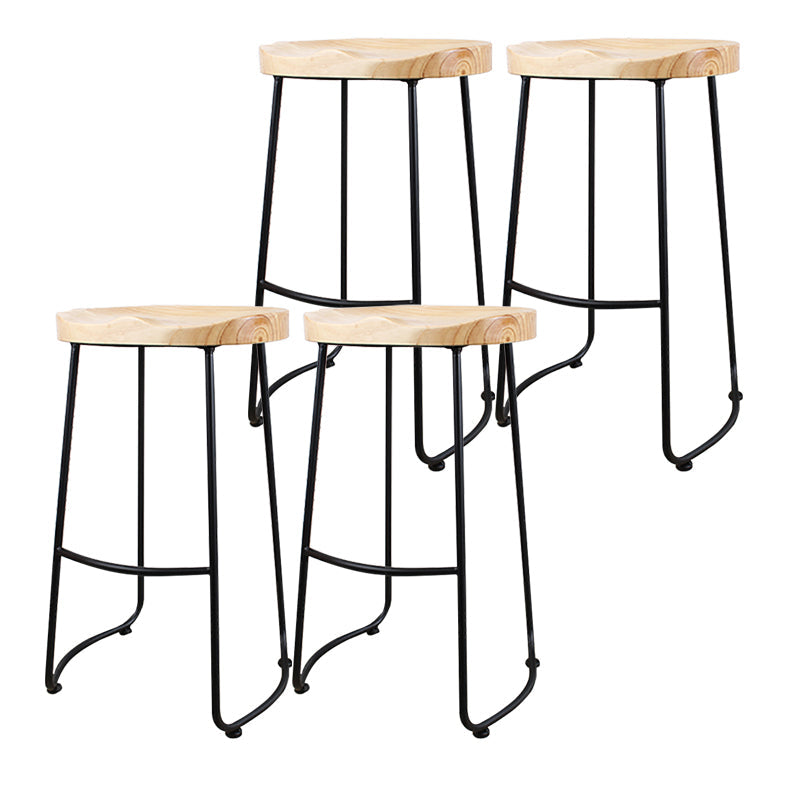 Modern Backless Armless Counter Stool Iron Cashier Bar Stool with Wooden Seat and Pedal