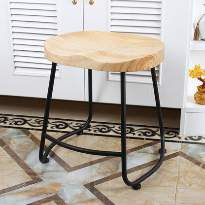 Modern Backless Armless Counter Stool Iron Cashier Bar Stool with Wooden Seat and Pedal