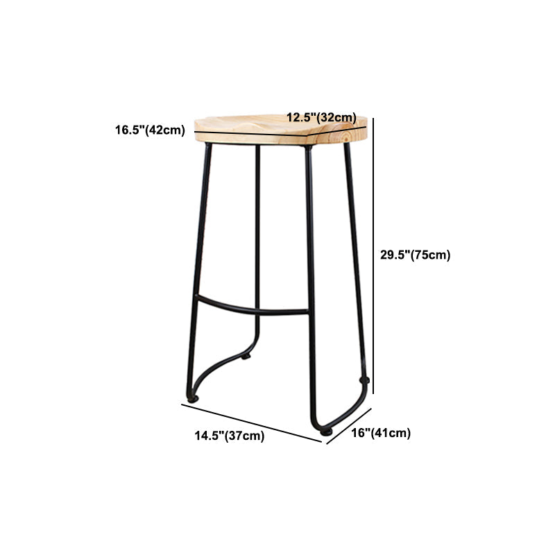 Modern Backless Armless Counter Stool Iron Cashier Bar Stool with Wooden Seat and Pedal