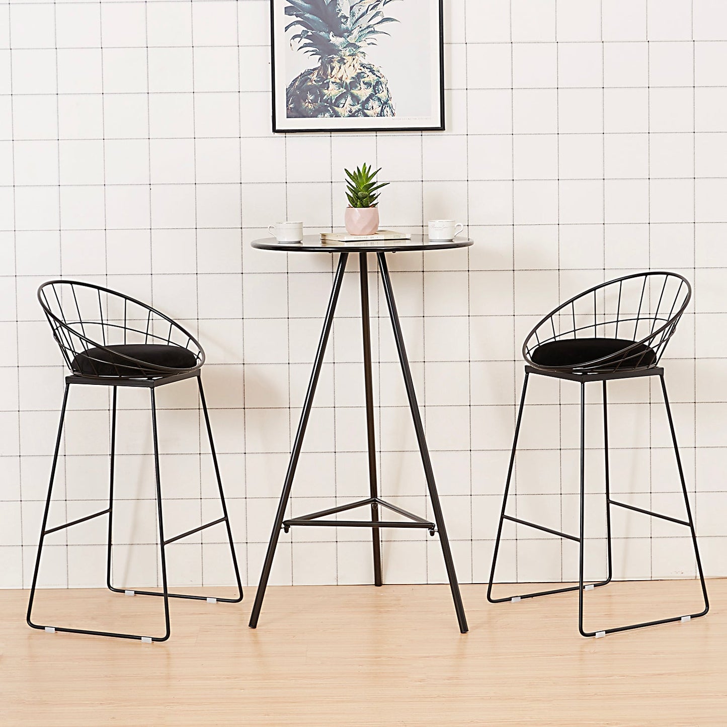 Modern Armless Counter Stool Iron Dining Room Bar Stool with Seat and Pedal