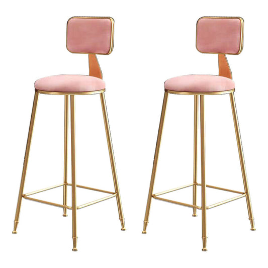Glam Round Counter Stool Footrest Upholstered Low Back Indoor Dining Stool Pinkish Red 2 Piece Set