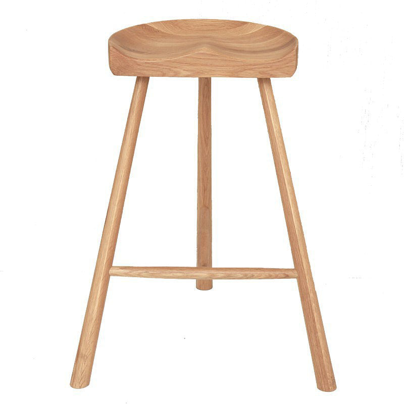 Contemporary Backless Footrest Stool Contoured Solid Wood Bar Stool