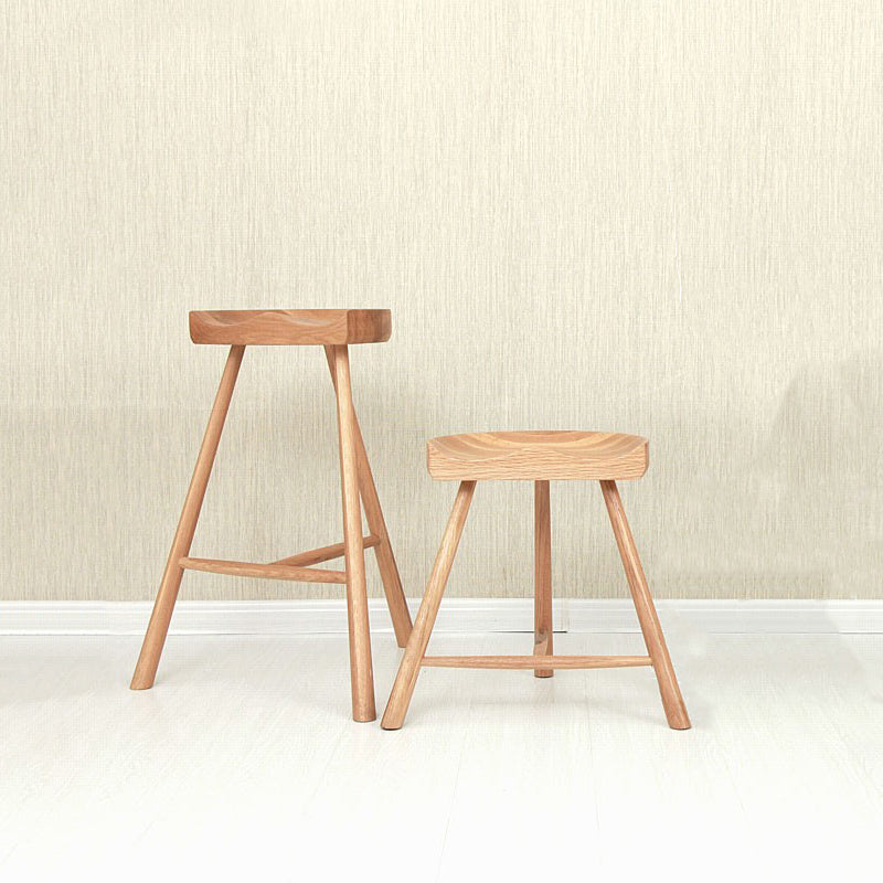 Contemporary Backless Footrest Stool Contoured Solid Wood Bar Stool