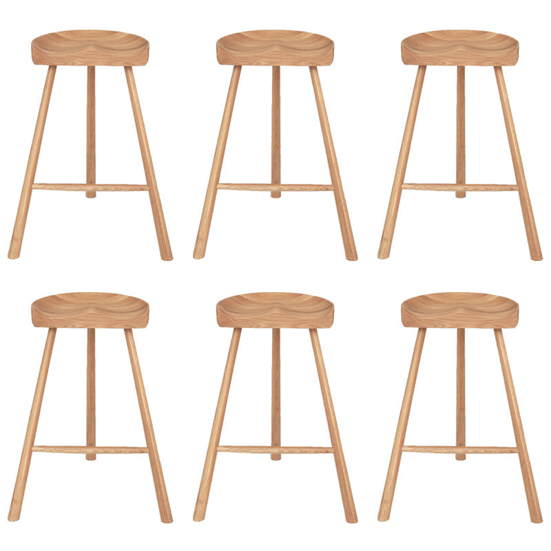 Contemporary Backless Footrest Stool Contoured Solid Wood Bar Stool