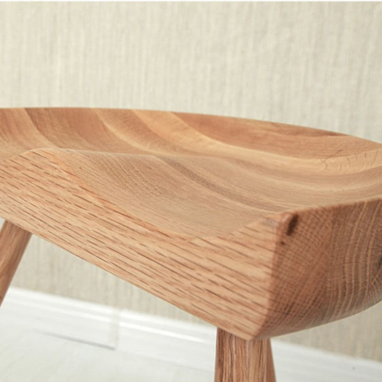 Contemporary Backless Footrest Stool Contoured Solid Wood Bar Stool