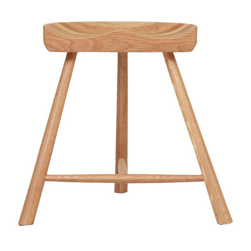 Contemporary Backless Footrest Stool Contoured Solid Wood Bar Stool