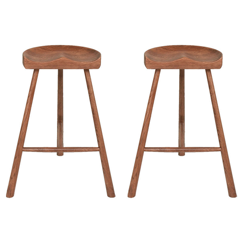 Contemporary Backless Footrest Stool Contoured Solid Wood Bar Stool