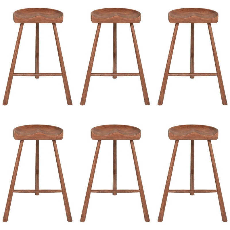 Contemporary Backless Footrest Stool Contoured Solid Wood Bar Stool